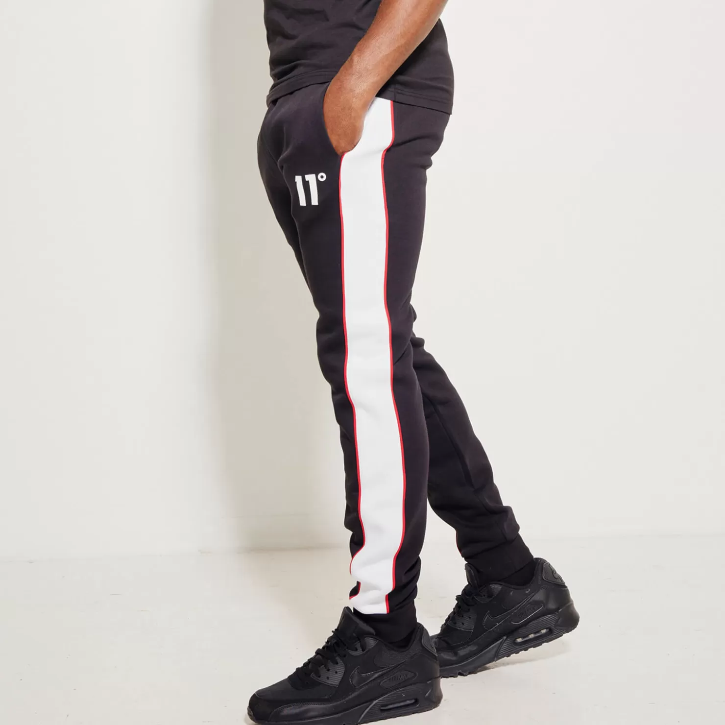 11 Degrees Joggers Colour Block Piped Joggers Regular Fit Black White Goji Berry Red 11 Men s Sale