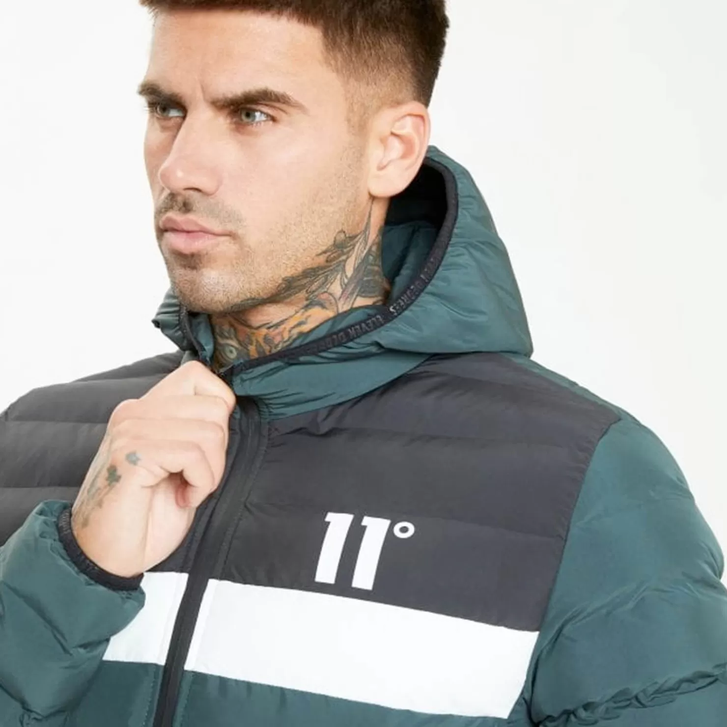 11 Degrees Jackets< Colour Block Space Jacket – Darkest Spruce Green / Black / White