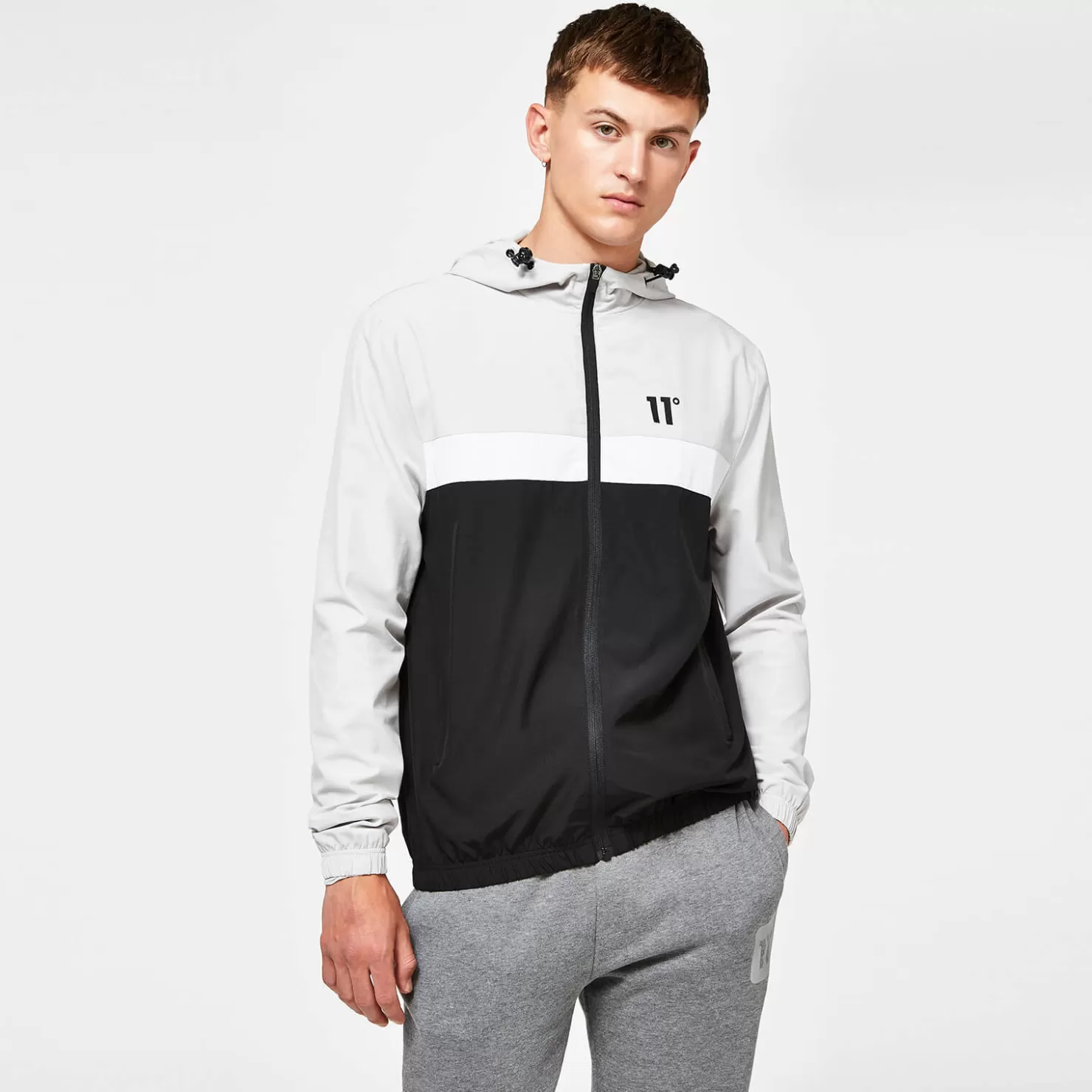 11 Degrees Tracksuits< Colour Block Track Top With Hood – Black / Vapour Grey / White