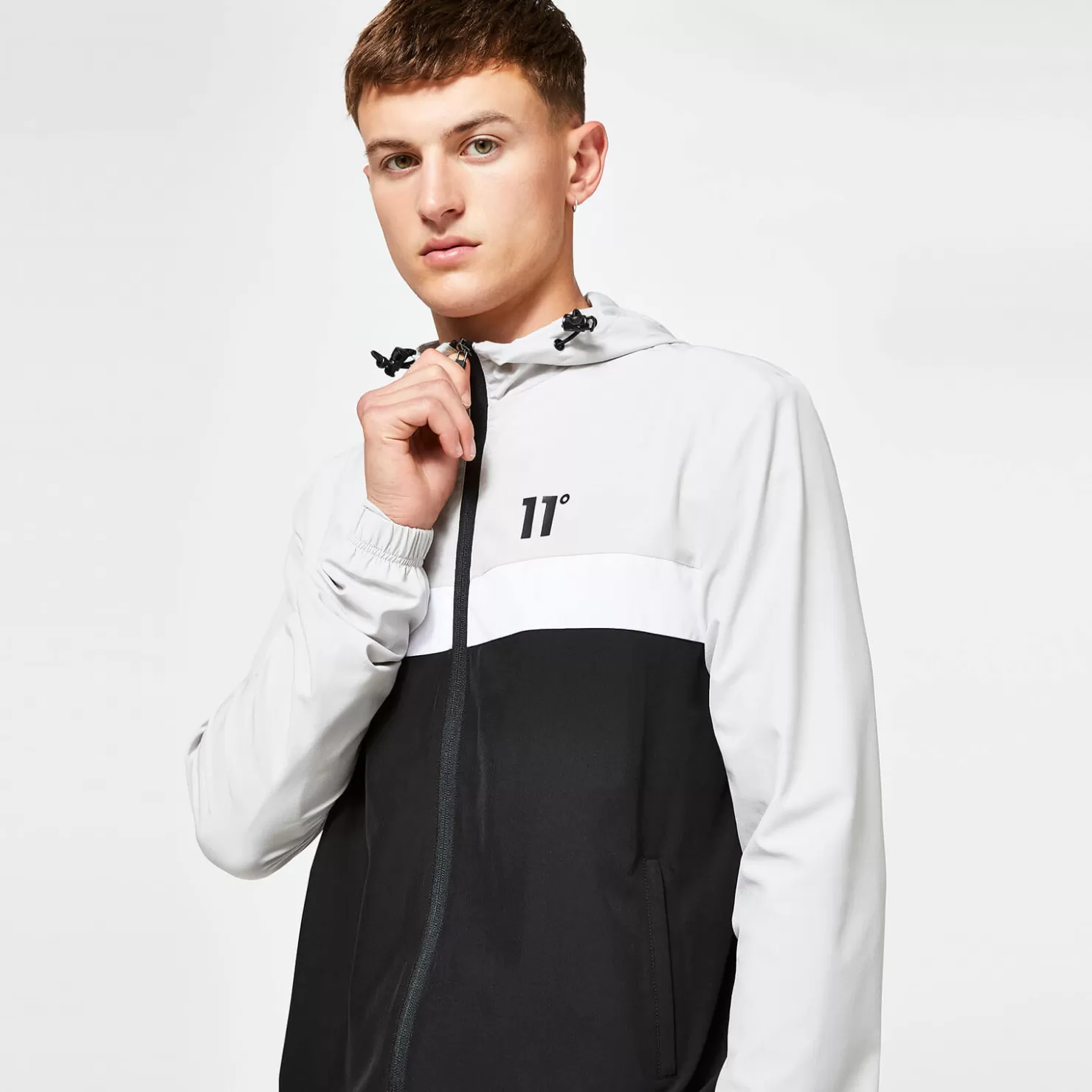 11 Degrees Tracksuits< Colour Block Track Top With Hood – Black / Vapour Grey / White