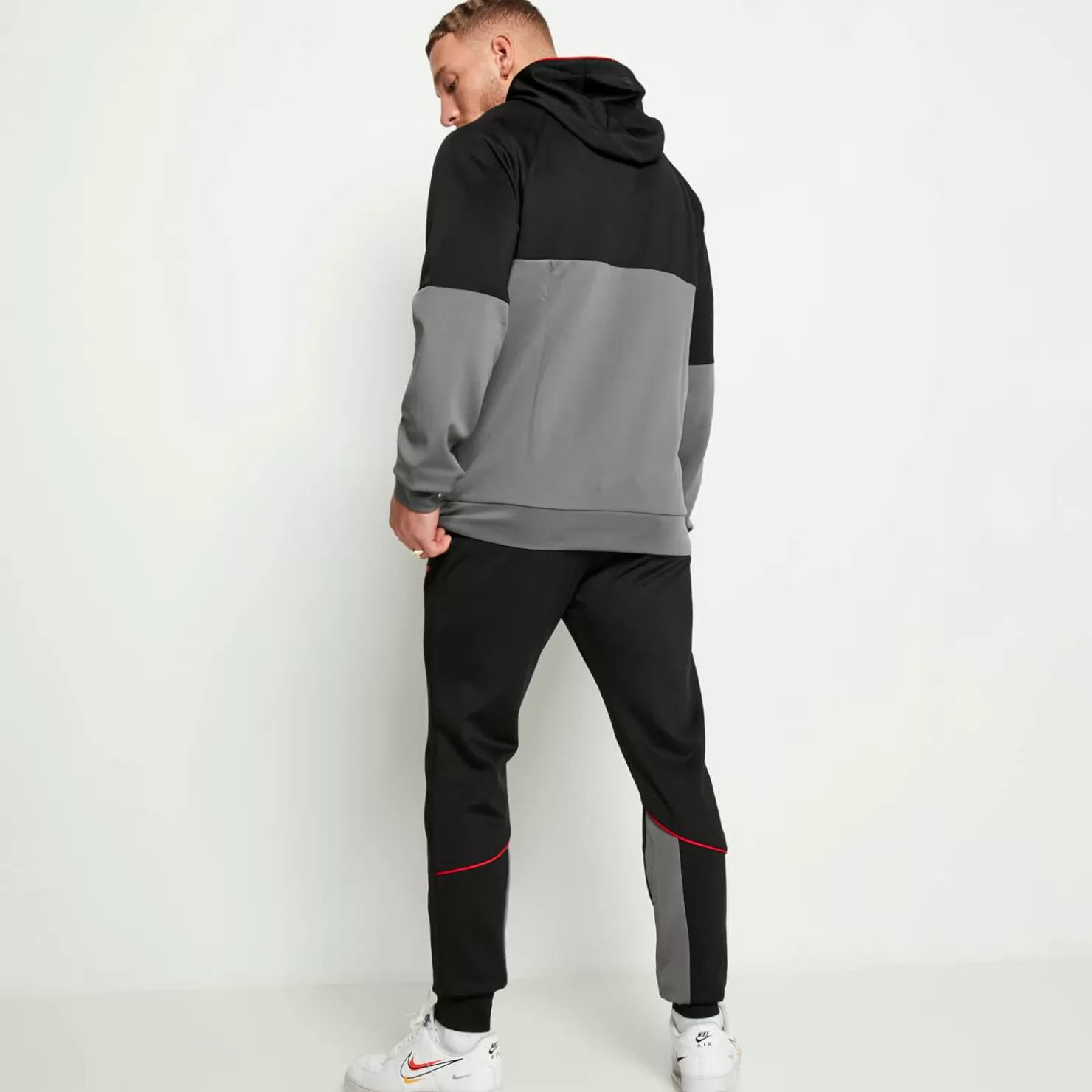 11 Degrees Tracksuits< Cut And Sew Piped Quarter Zip Track Top With Hood – Black/Charcoal/Ski Patrol Red