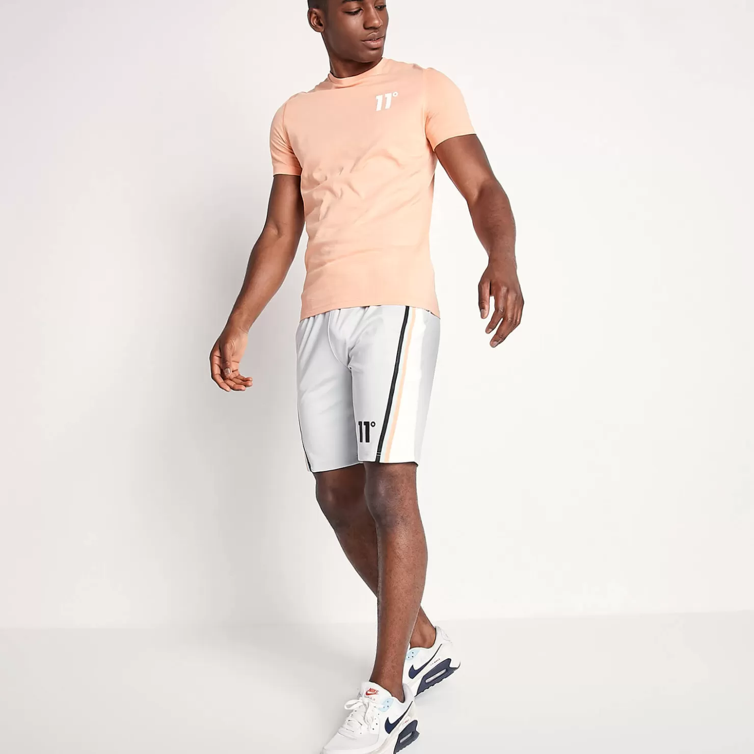 11 Degrees Shorts< Cut And Sew Tape Detail Poly Shorts – Vapour Grey / White