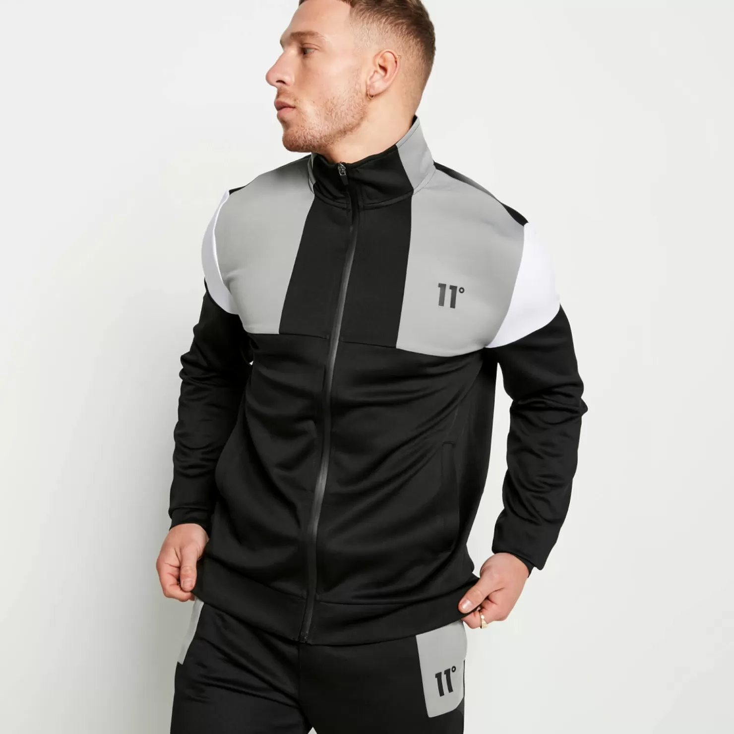 11 Degrees Tracksuits< Cut And Sew Track Top – Black/Silver/White