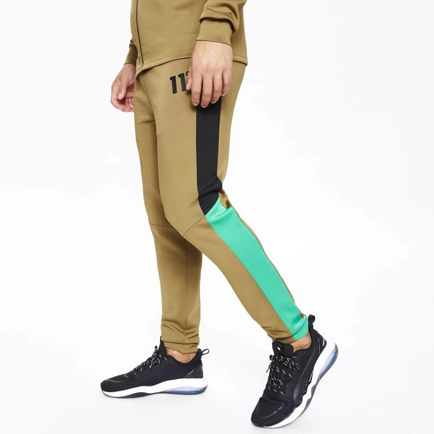 11 Degrees Tracksuits< Fahrenheit Colour Block Poly Track Pants – Black / Green / Bright Green