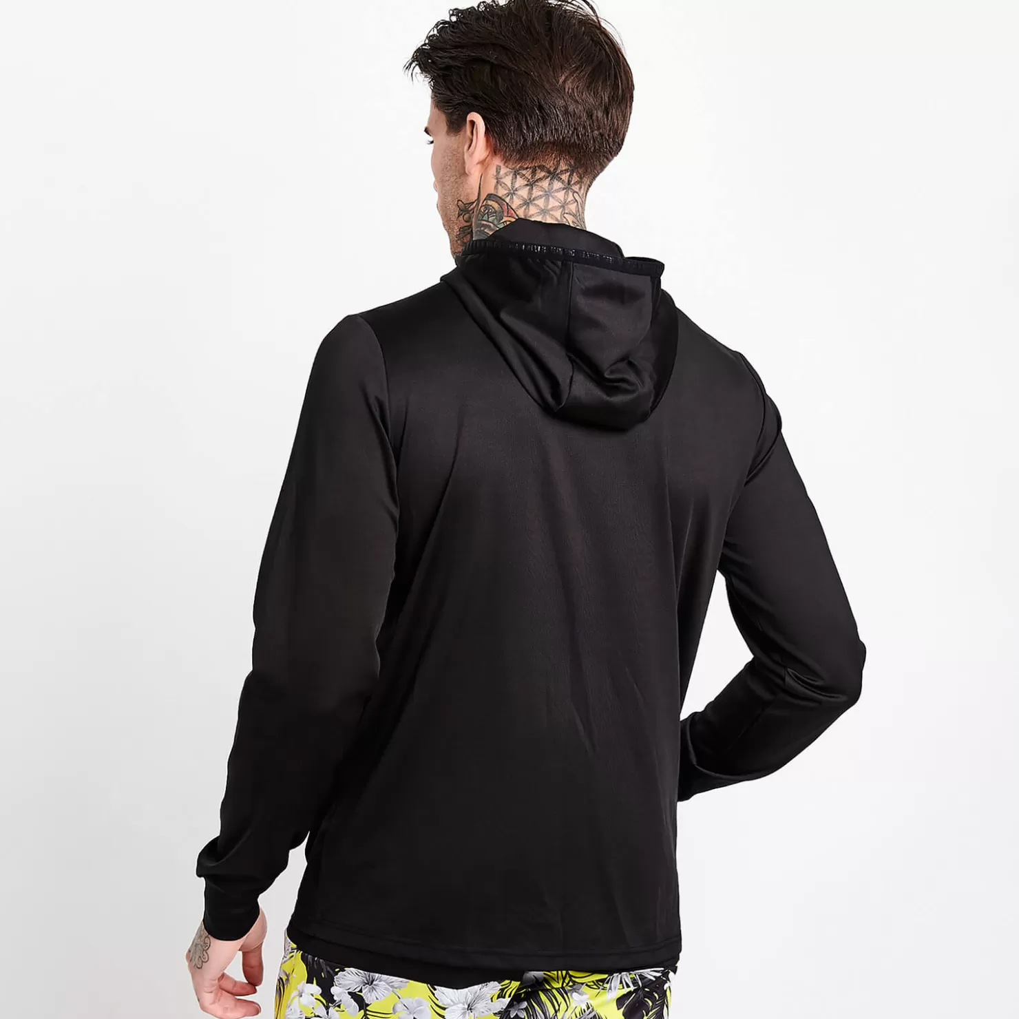 11 Degrees Tracksuits< Floral Chevron Cut And Sew Full Zip Poly Track Top With Hood – Black / White / Yellow
