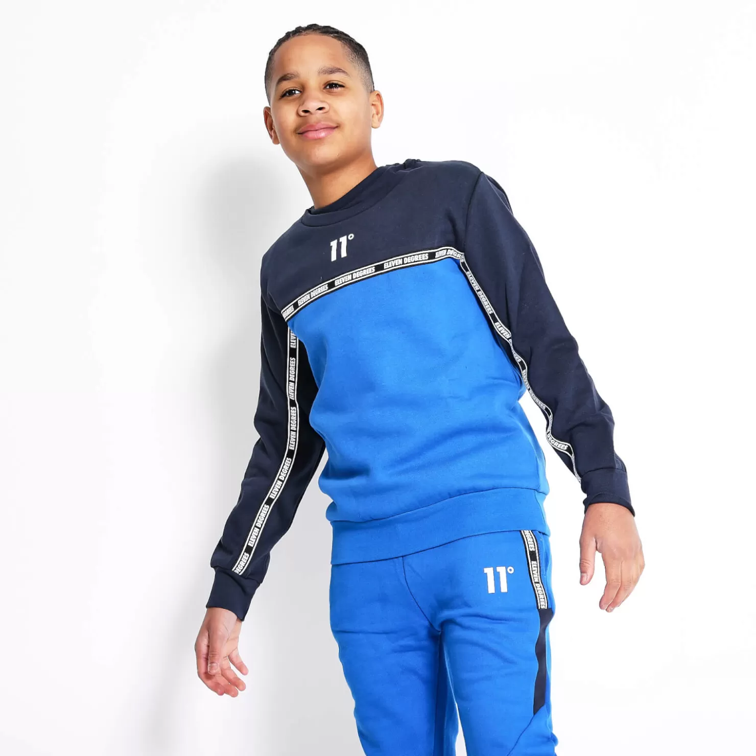 11 Degrees Sweatshirts< Junior Cut And Sew Taped Sweatshirt – Navy/Skydiver Blue