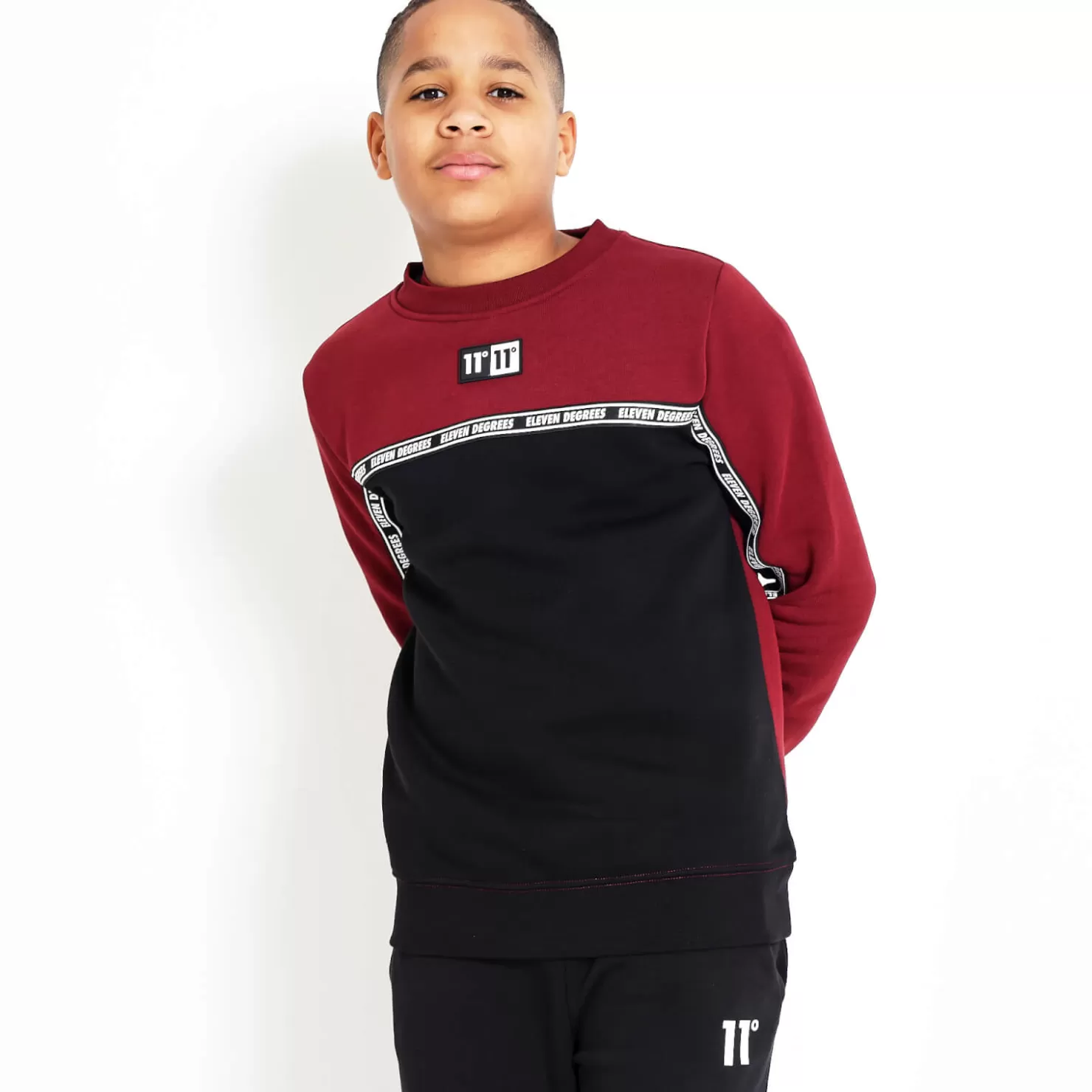 11 Degrees Sweatshirts< Junior Domino Taped Sweatshirt - Pomegranate/White/Black