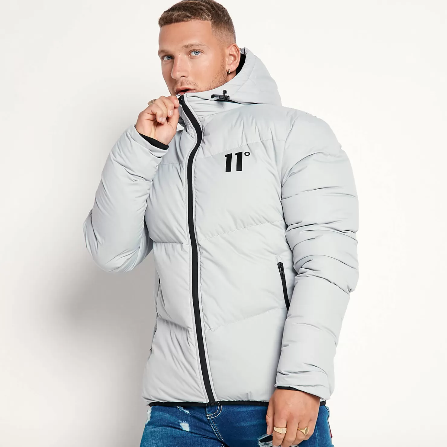 11 Degrees Jackets< Large Panel Puffer Jacket – Silver