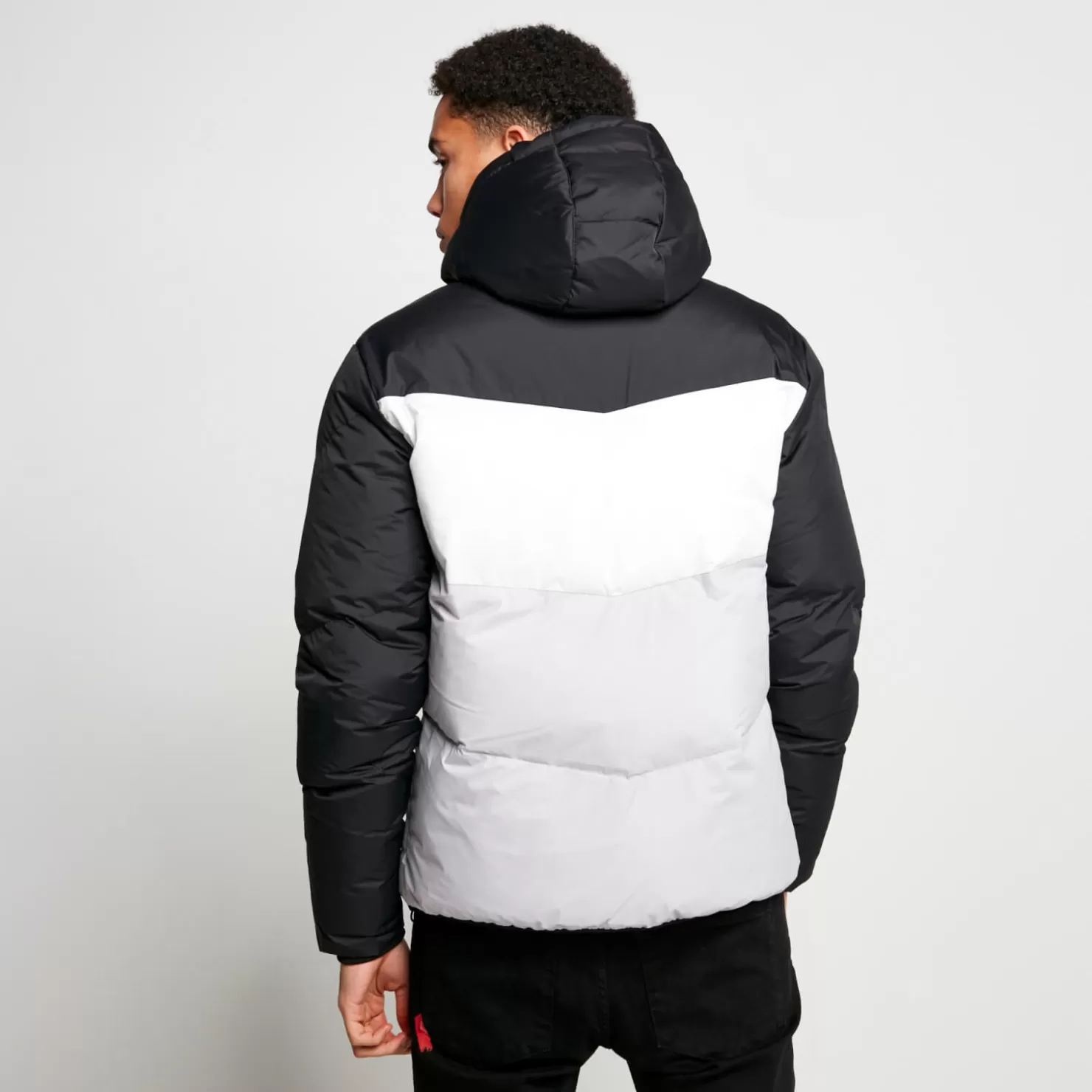 11 Degrees Jackets< Large Panelled Colour Block Puffer Jacket – Black/White/Vapour Grey