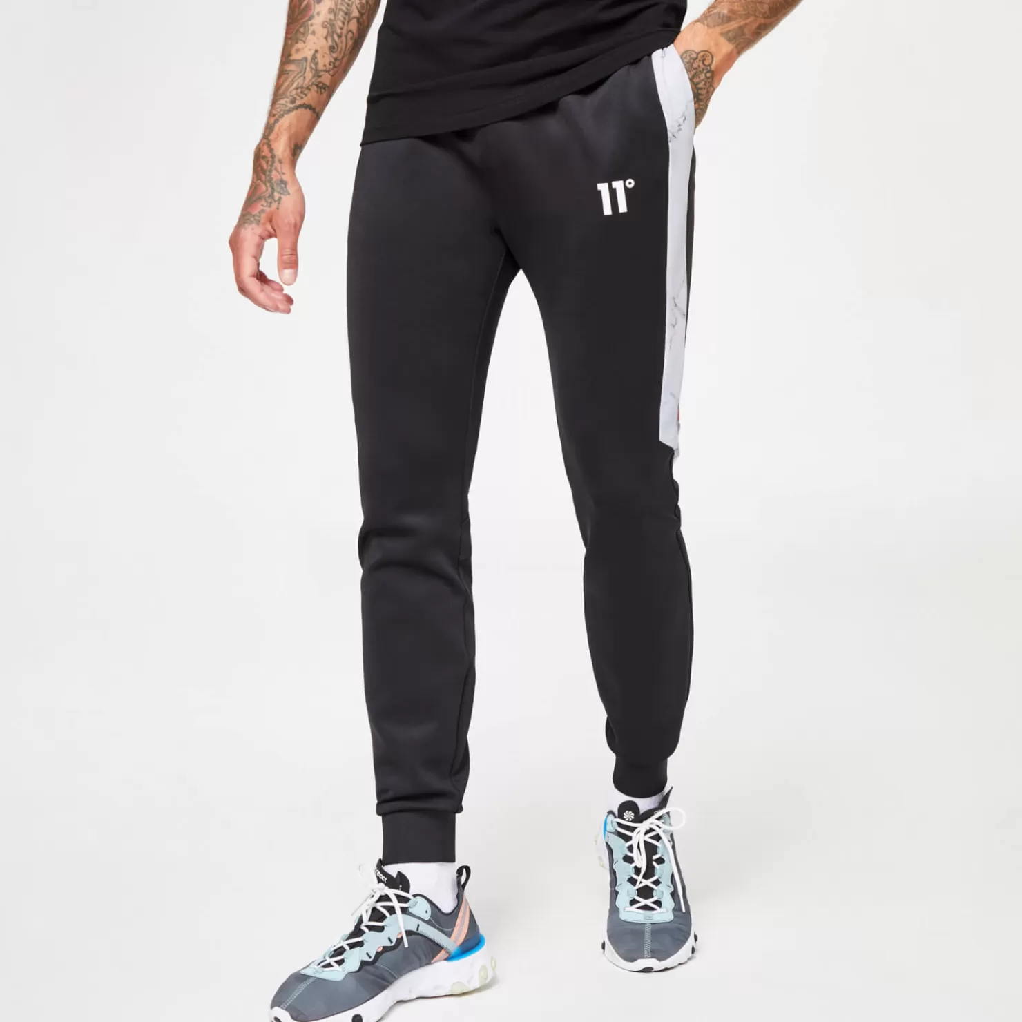 11 Degrees Tracksuits< Marble Print Cut & Sew Track Pants – White / Black / Ski Patrol Red