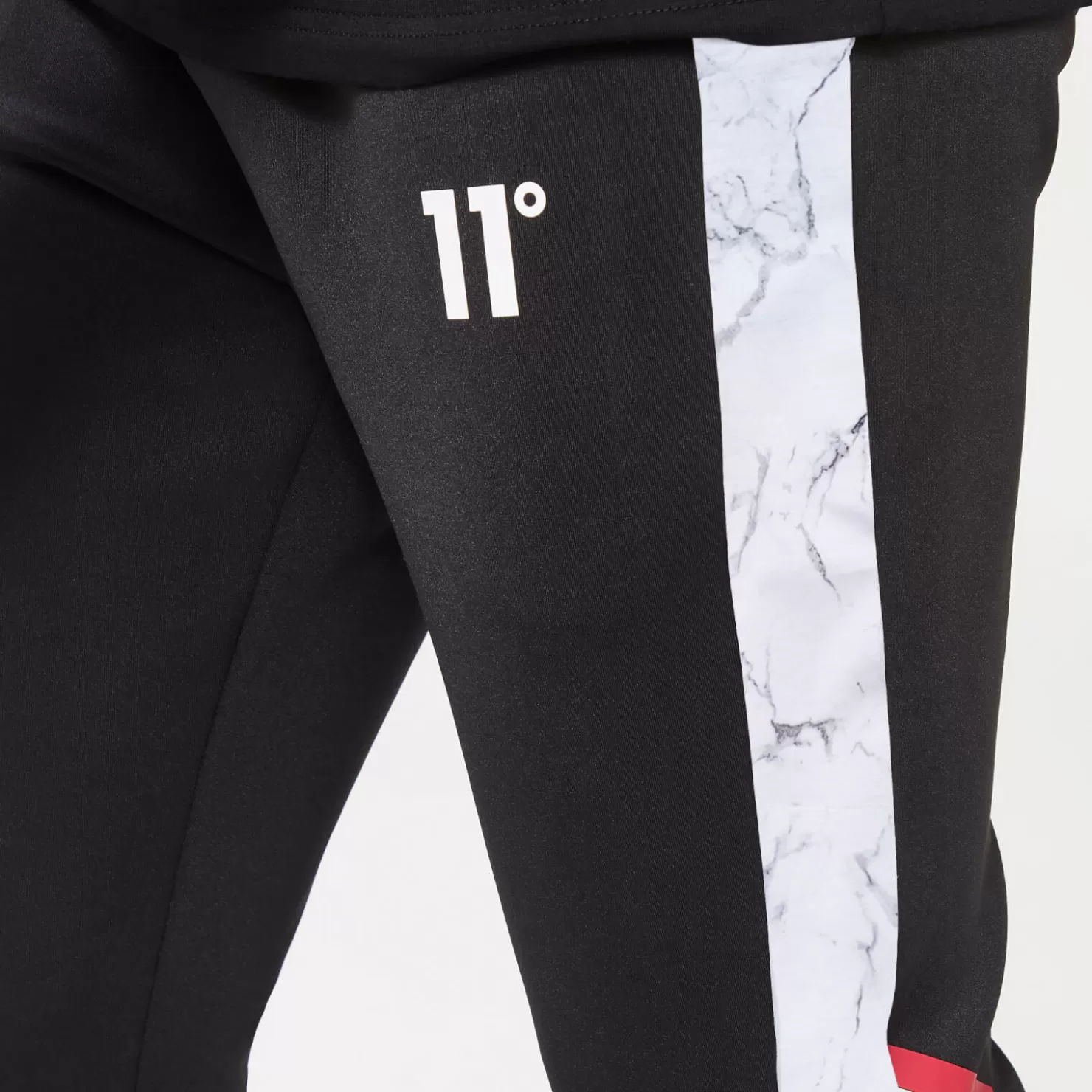11 Degrees Tracksuits< Marble Print Cut & Sew Track Pants – White / Black / Ski Patrol Red