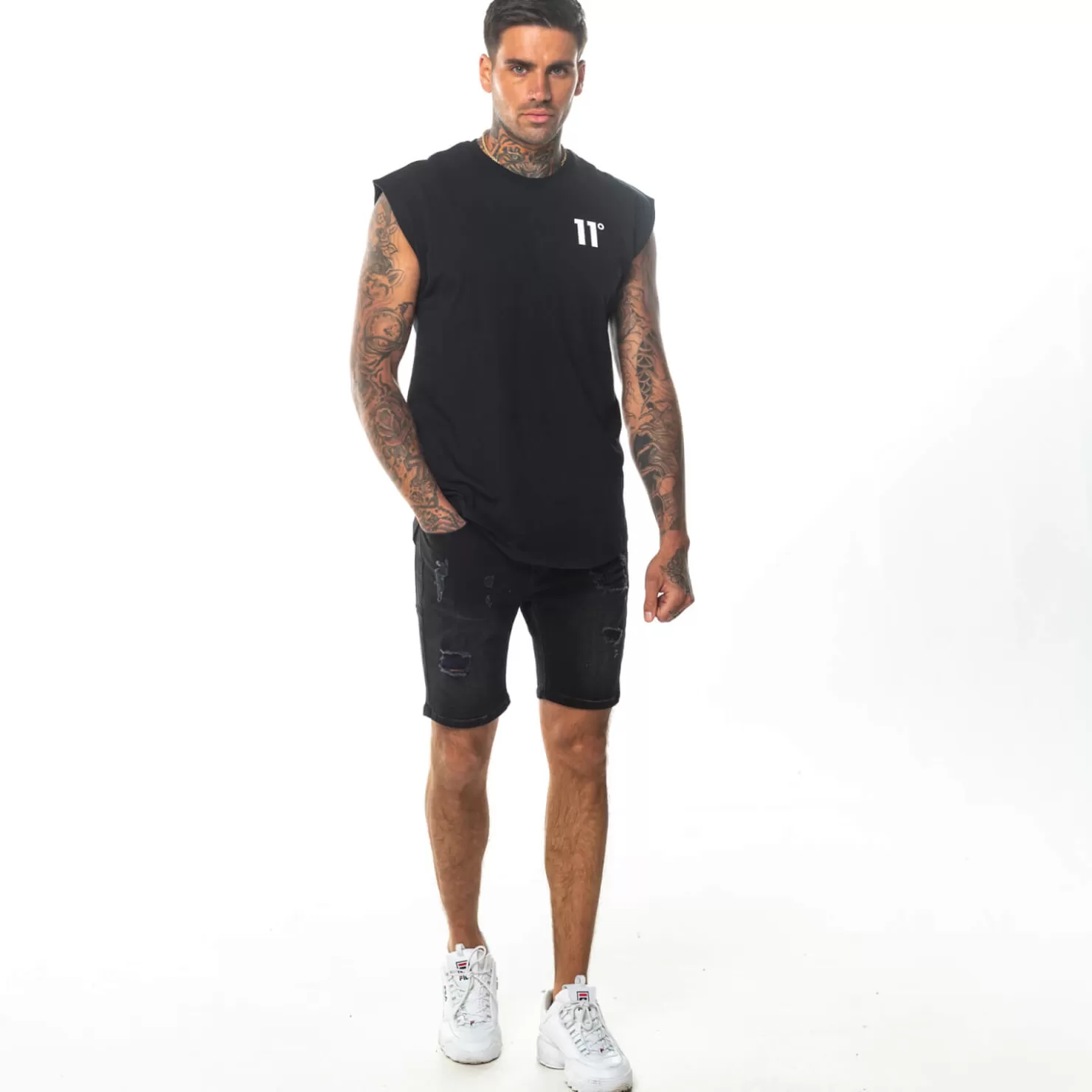11 Degrees Shorts< Rip And Repair Skinny Shorts – Washed Black