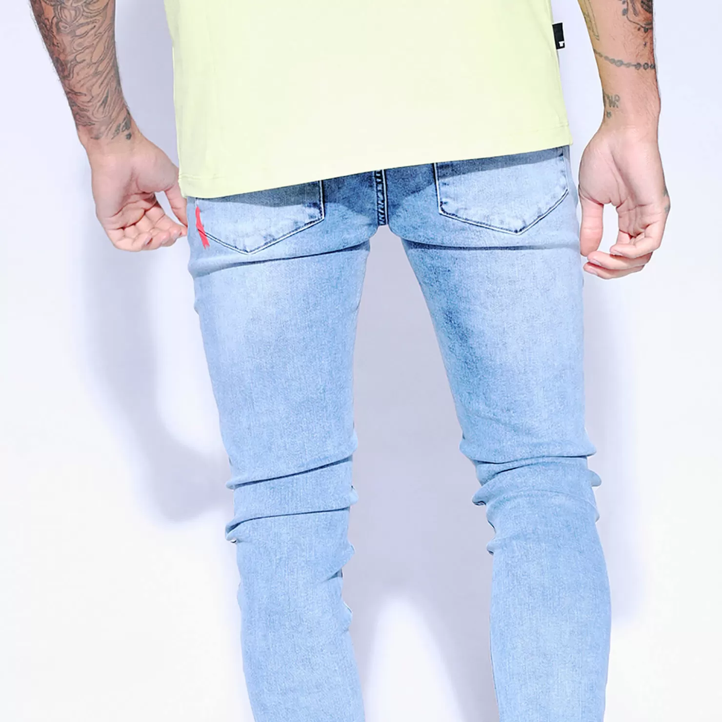 11 Degrees Jeans< Side Print Stripe Jeans Skinny Fit – Mid Blue Wash