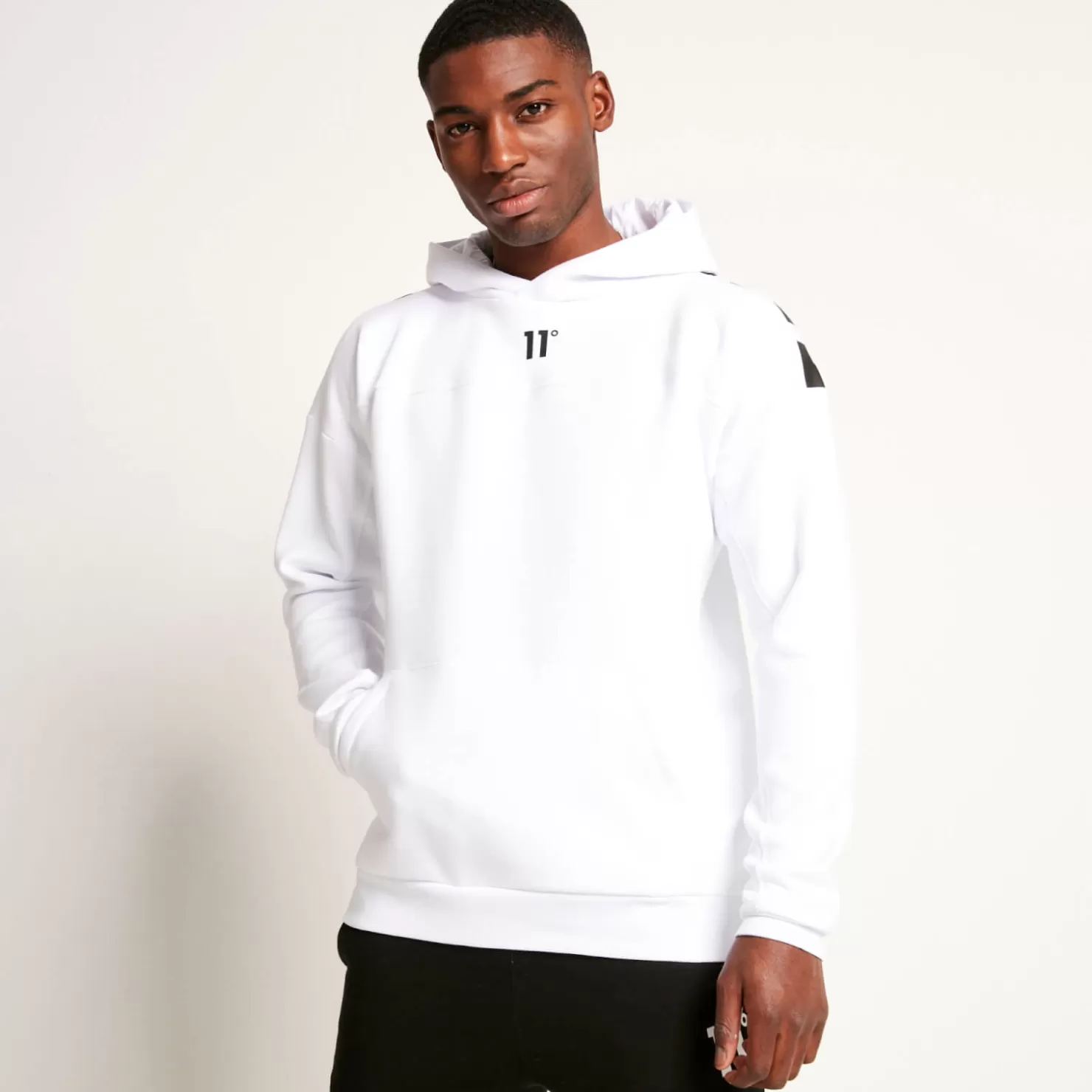 11 Degrees Hoodies< Unisex Large Logo Oversized Pullover Hoodie - White