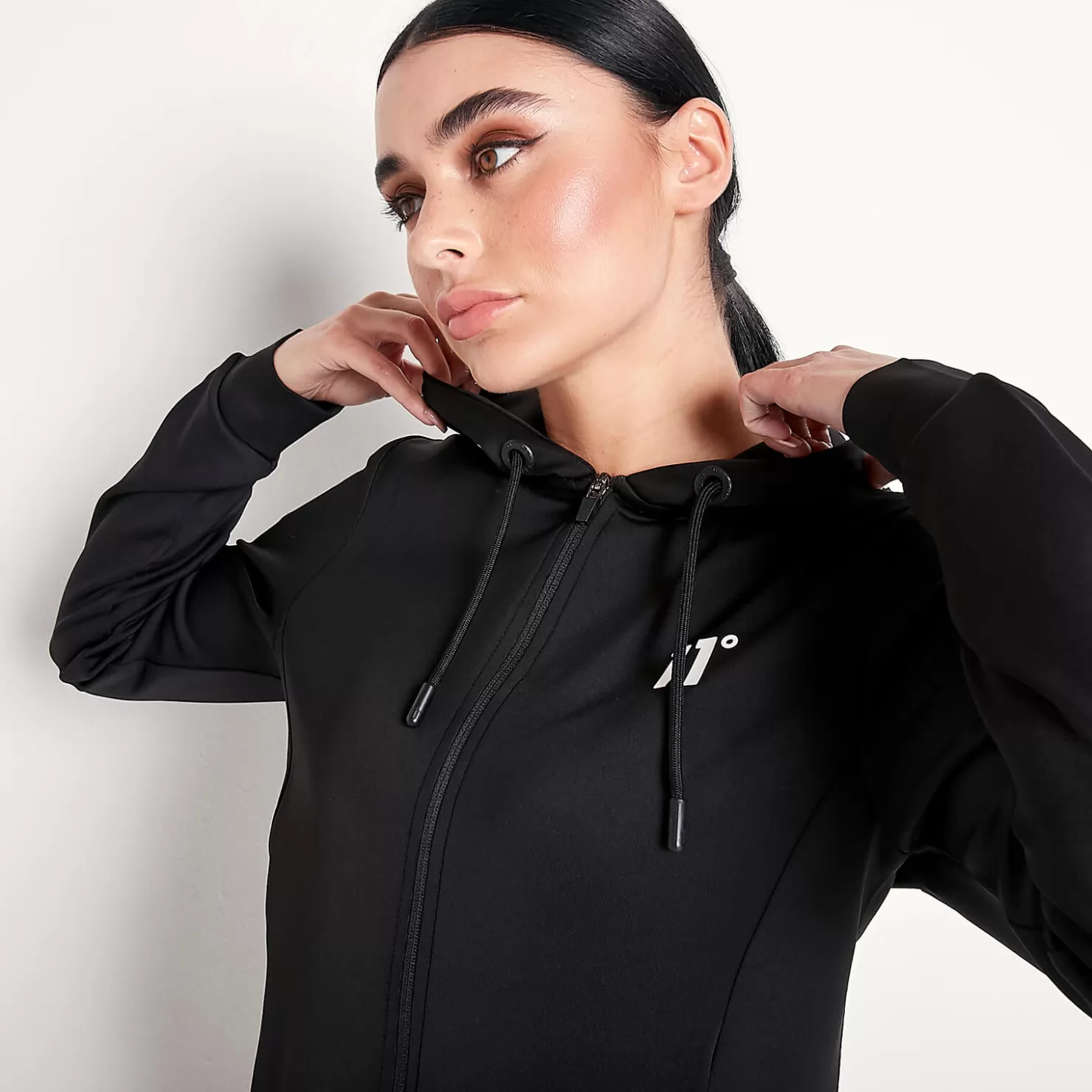 11 Degrees Tracksuits< Womens Core Poly Track Top With Hood – Black