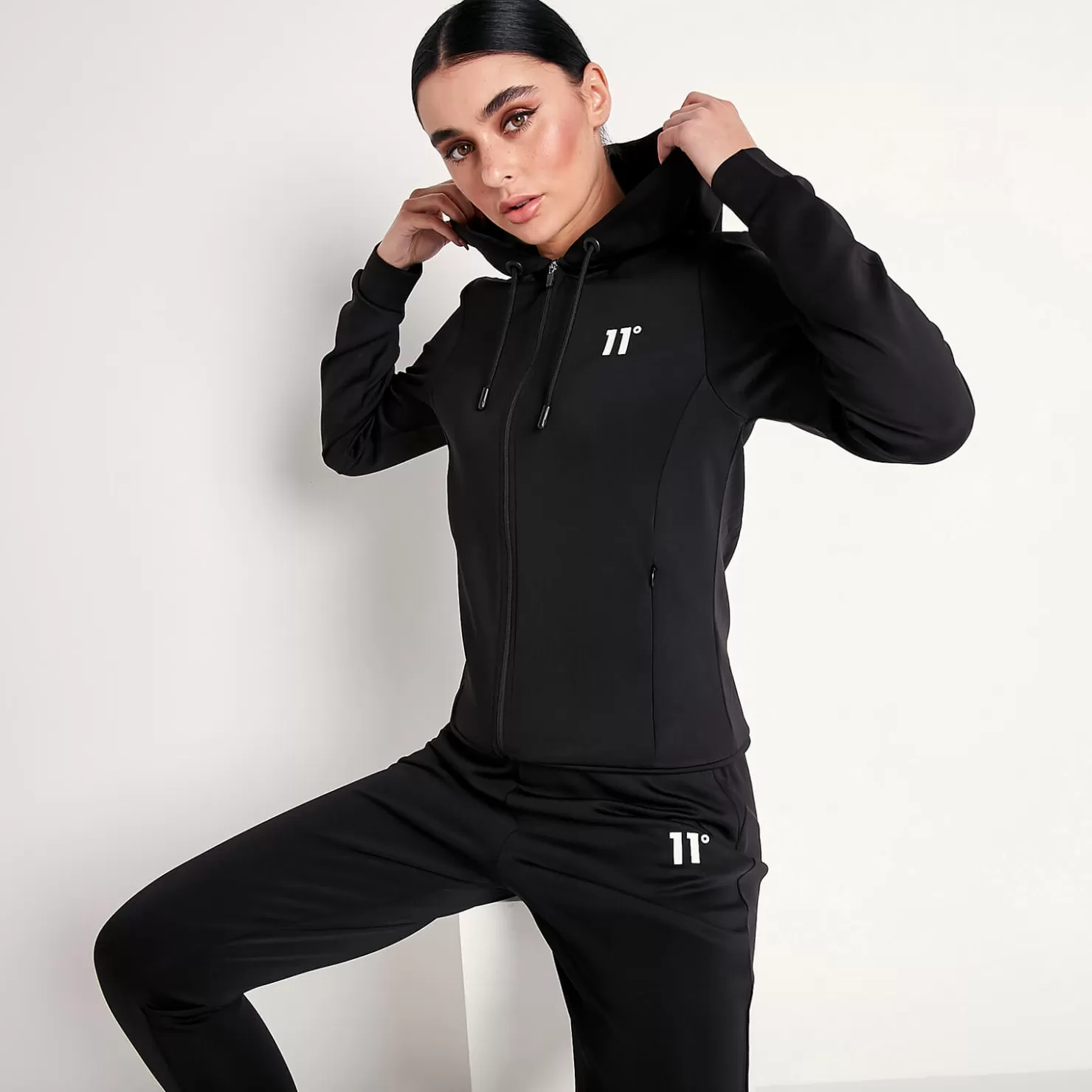 11 Degrees Tracksuits< Womens Core Poly Track Top With Hood – Black
