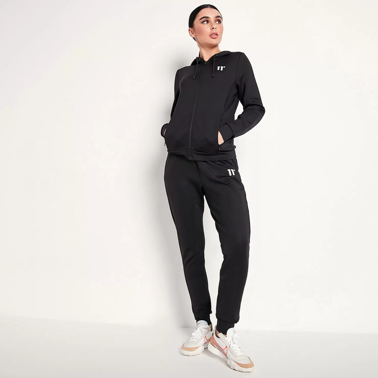 11 Degrees Tracksuits< Womens Core Poly Track Top With Hood – Black
