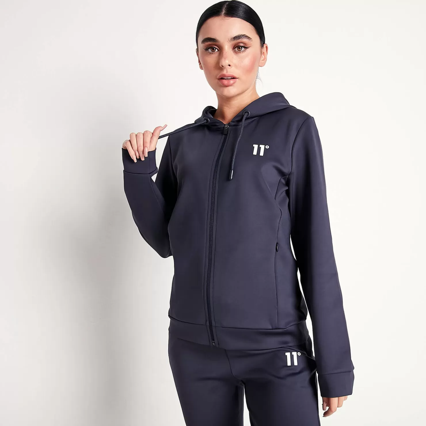 11 Degrees Tracksuits< Womens Core Poly Track Top With Hood – Navy