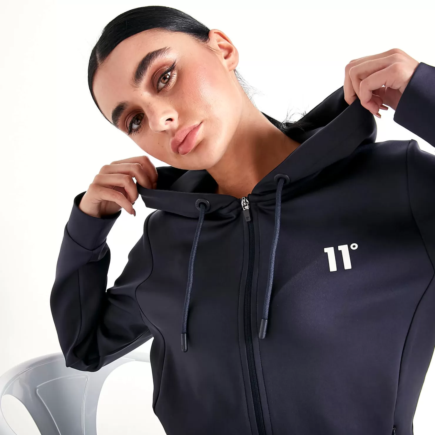 11 Degrees Tracksuits< Womens Core Poly Track Top With Hood – Navy