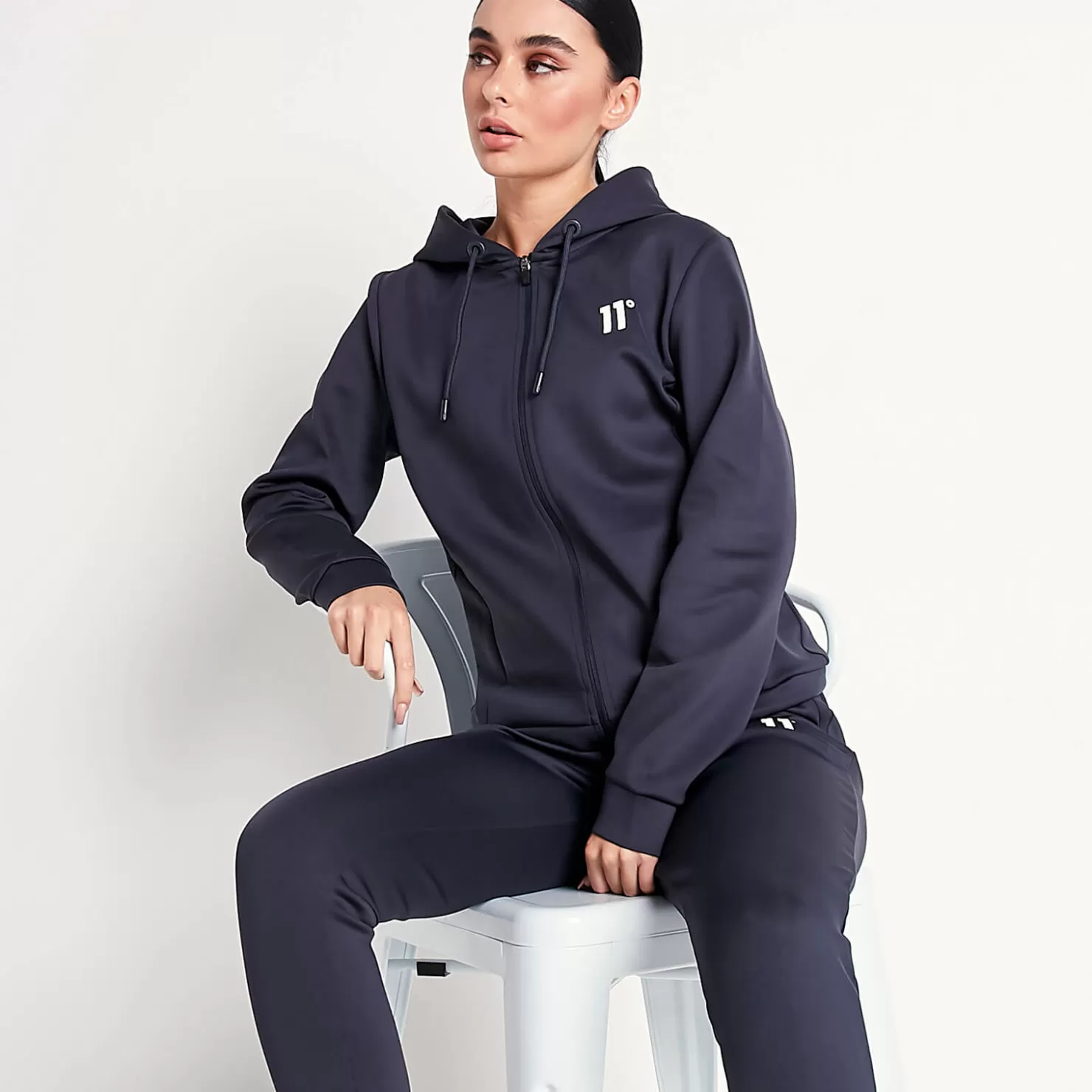 11 Degrees Tracksuits< Womens Core Poly Track Top With Hood – Navy