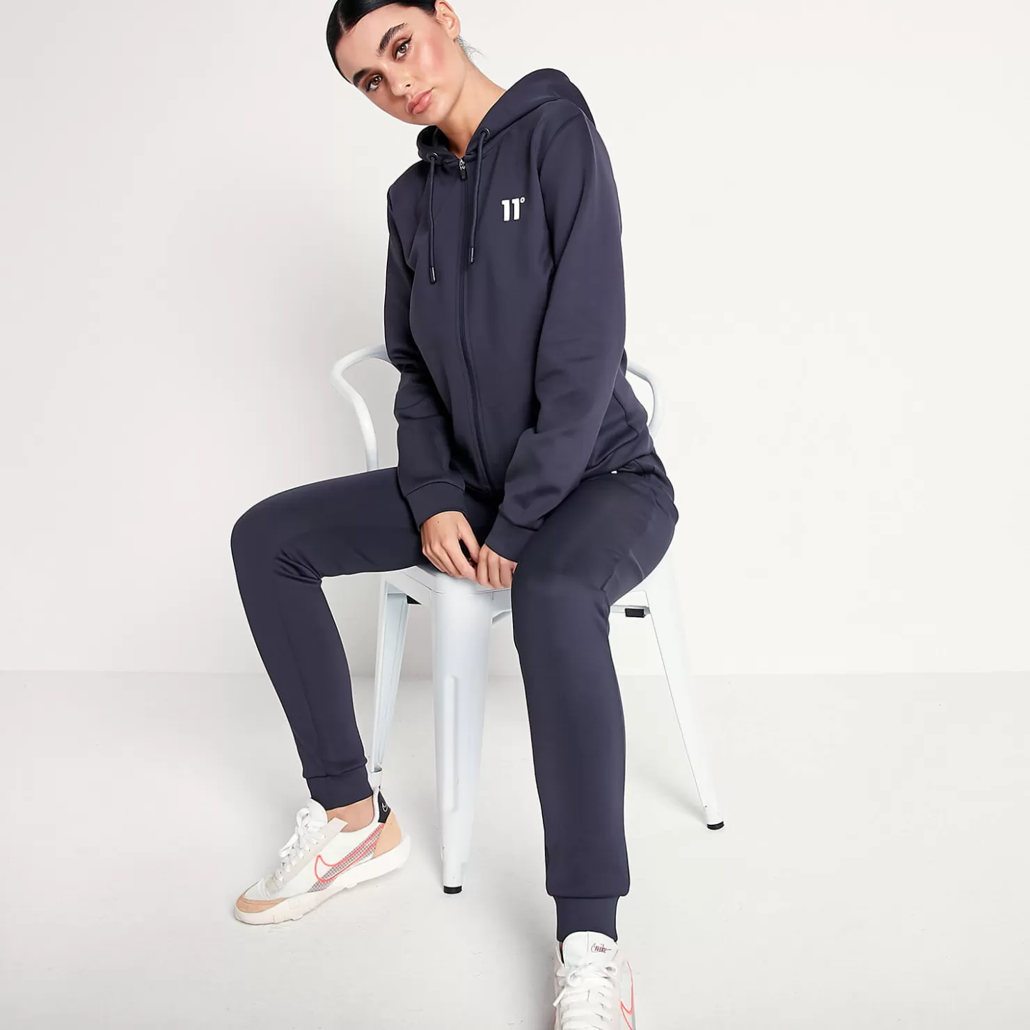 11 Degrees Tracksuits< Womens Core Poly Track Top With Hood – Navy