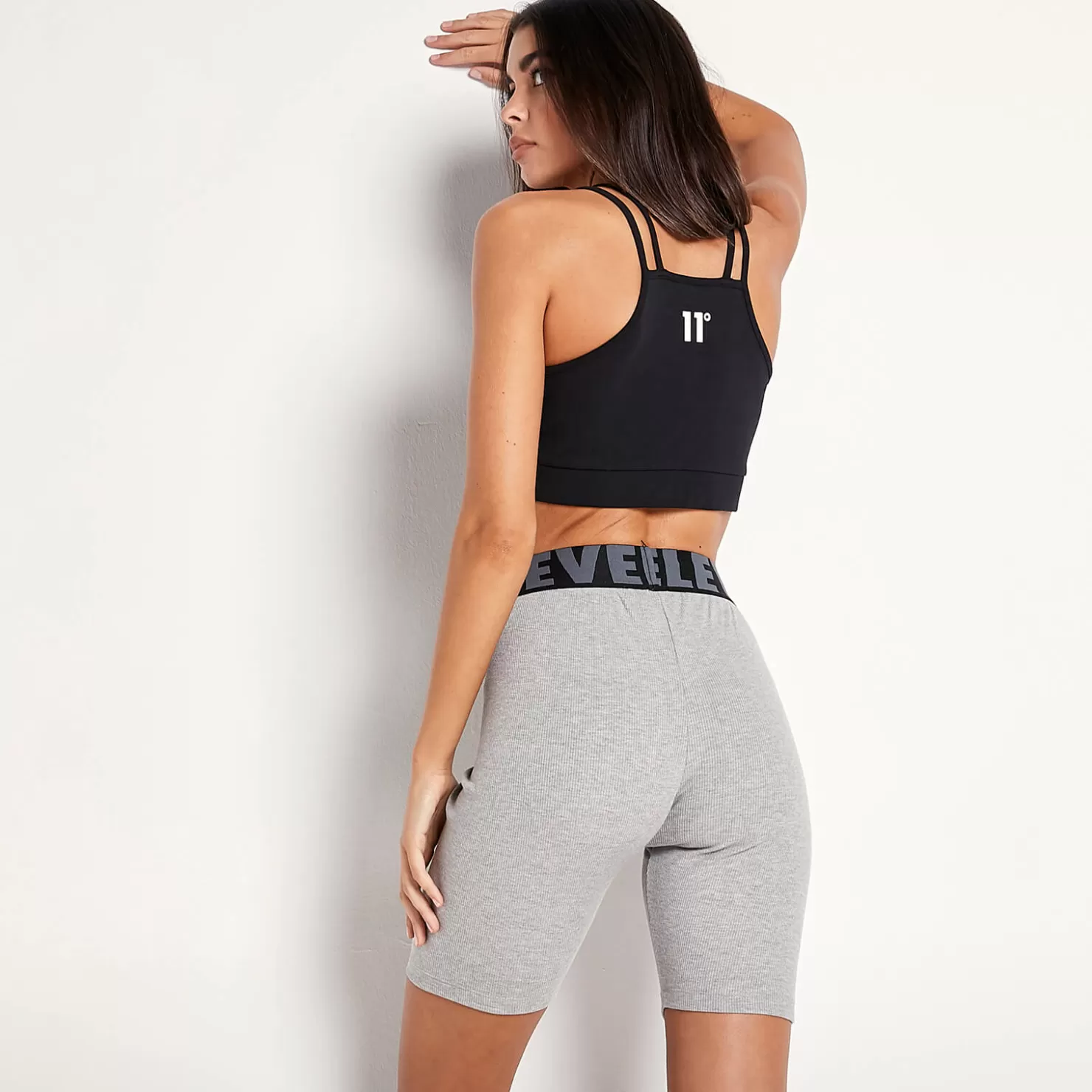 11 Degrees Shorts< Womens Sustainable Rib Lounge Cycling Shorts – Grey Marl