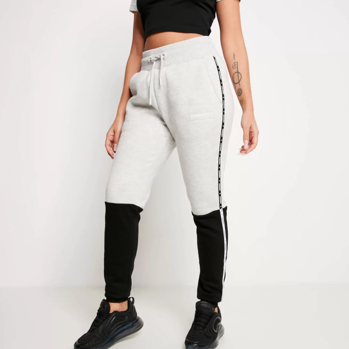 11 Degrees Joggers<Colour Block Taped Joggers – Grey Marl/Black