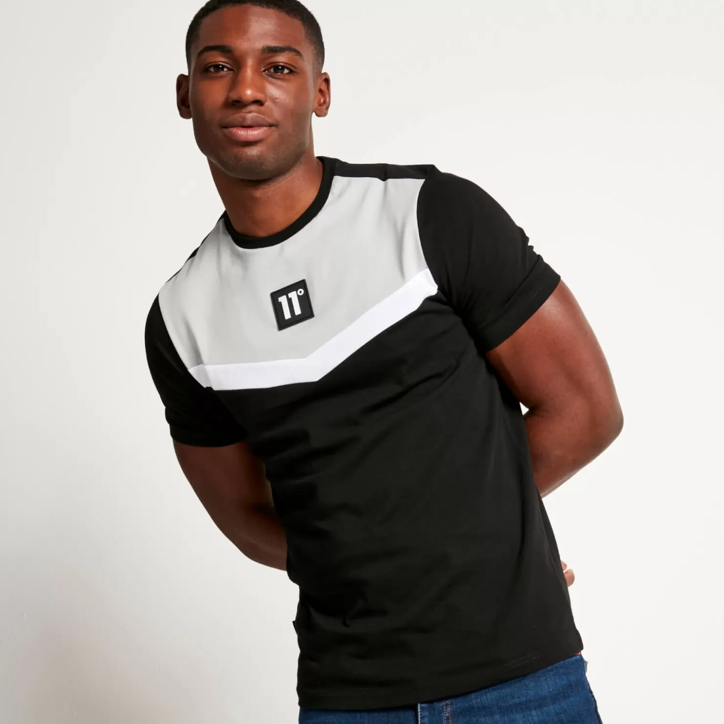 11 Degrees T-Shirts<Cut And Sew Short Sleeve T-Shirt – Black/Titanium Grey/White