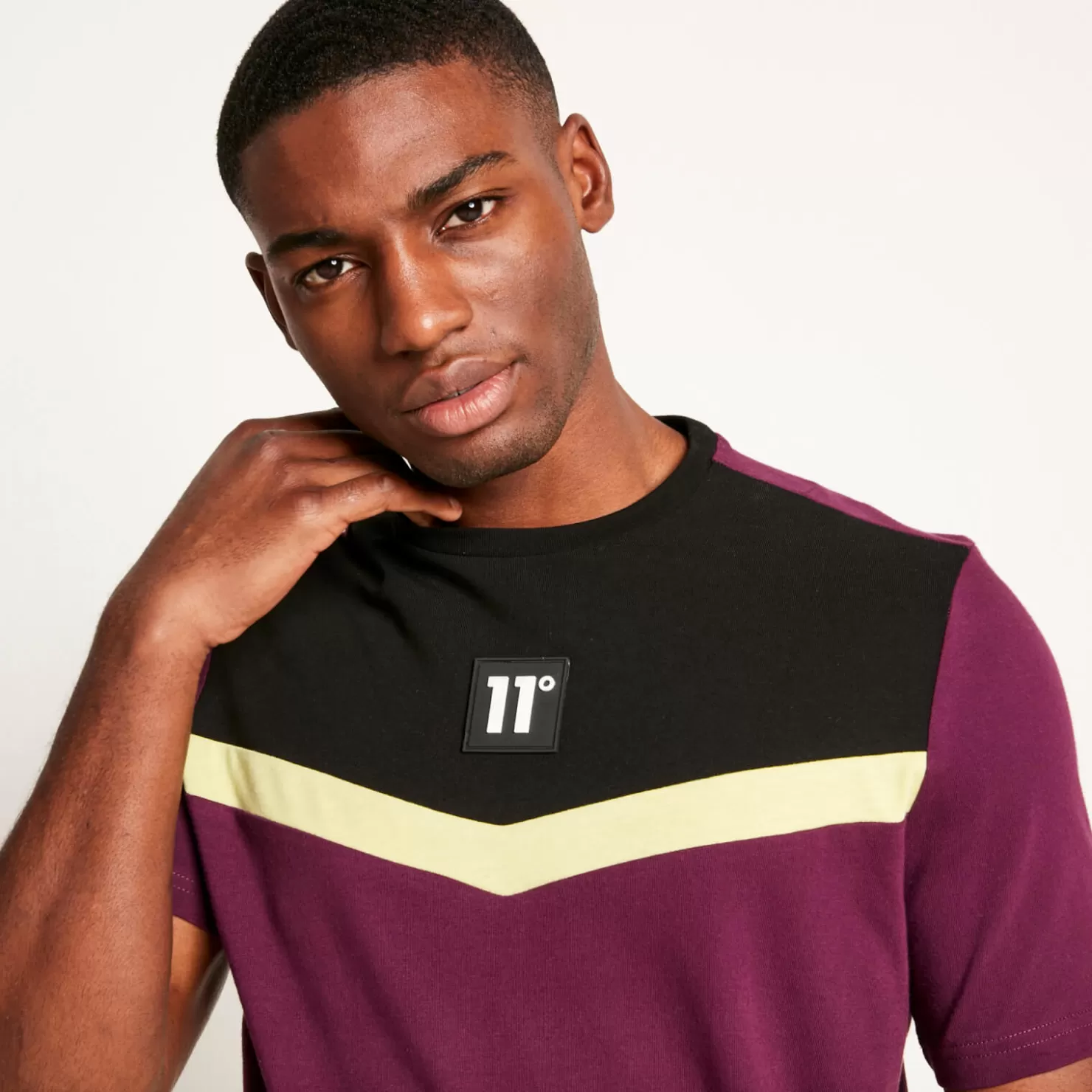 11 Degrees T-Shirts<Cut And Sew Short Sleeve T-Shirt – Plum Purple/Black/Limeade